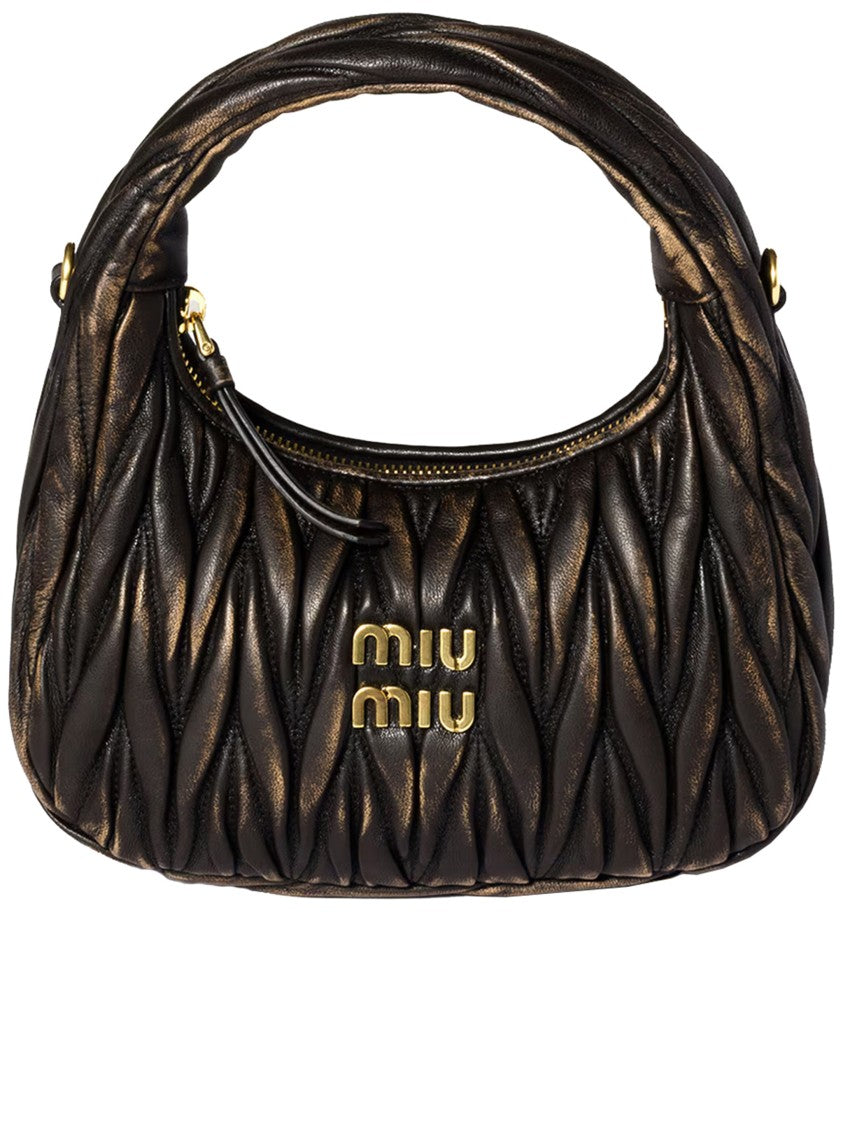 Miu Miu Black Hobo Wander Ruched Leather Handbag