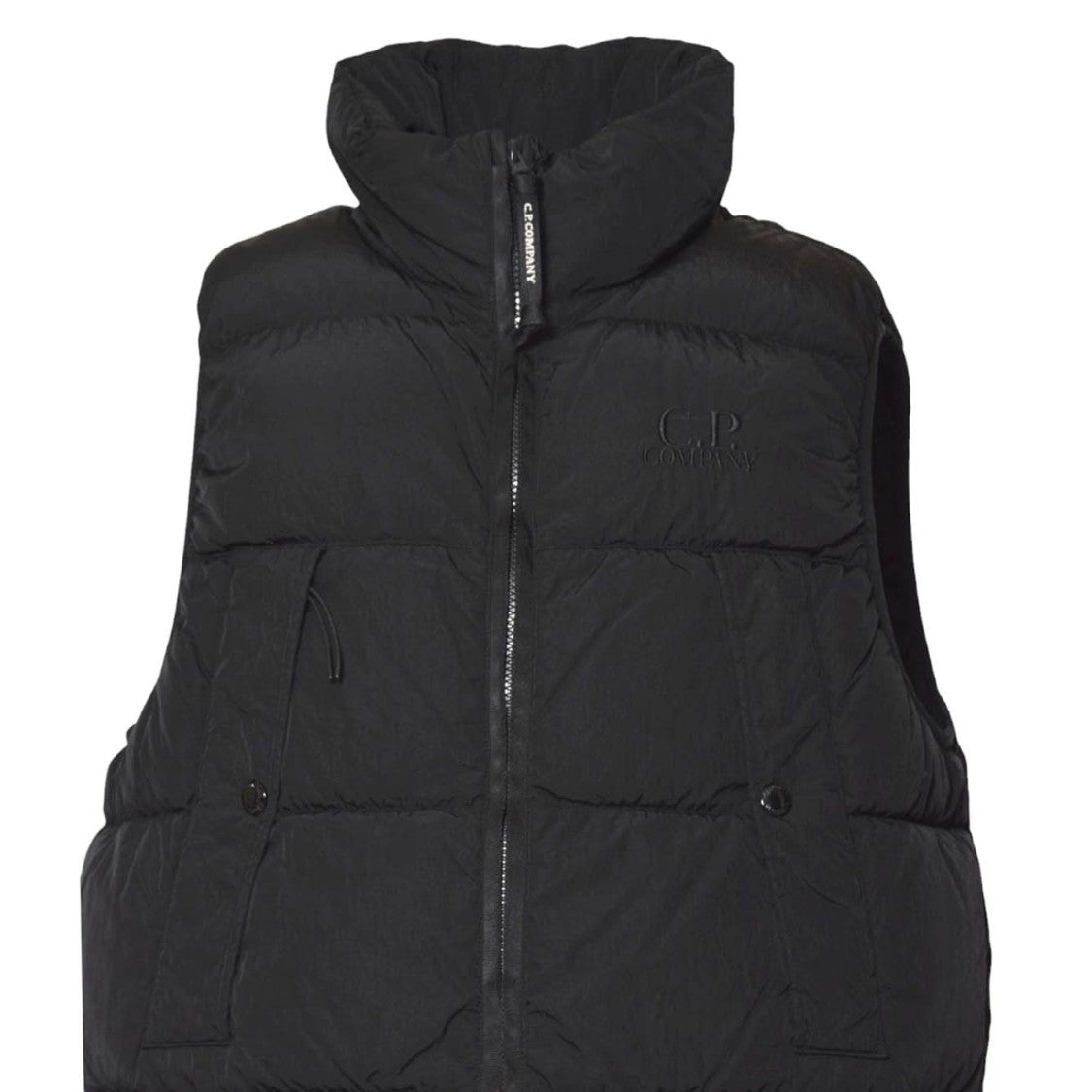 C.P. Company Sleeveless Puffer Jacket With High Collar And Embossed Logo