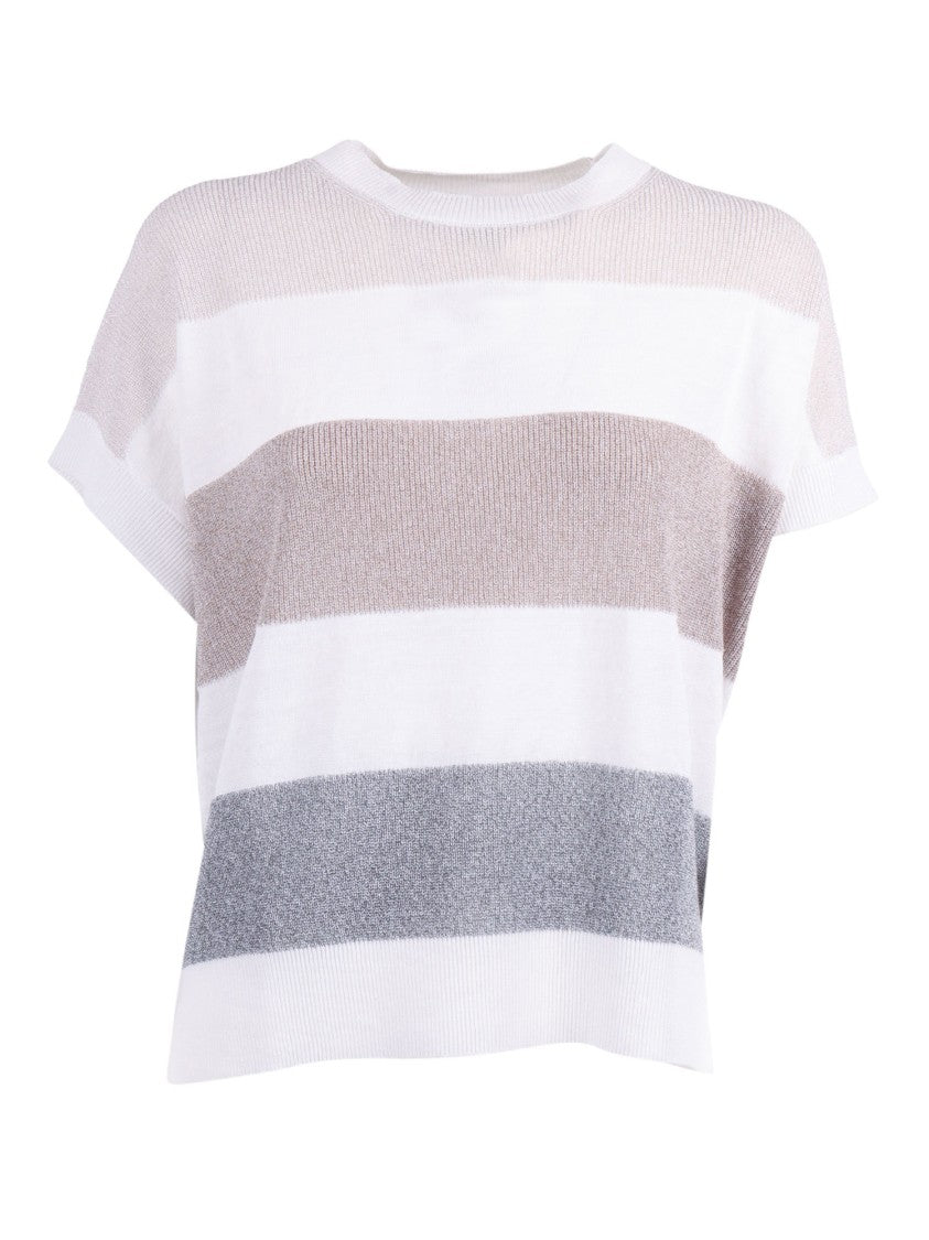 Peserico Striped Metallic Boxy Cropped Sweater