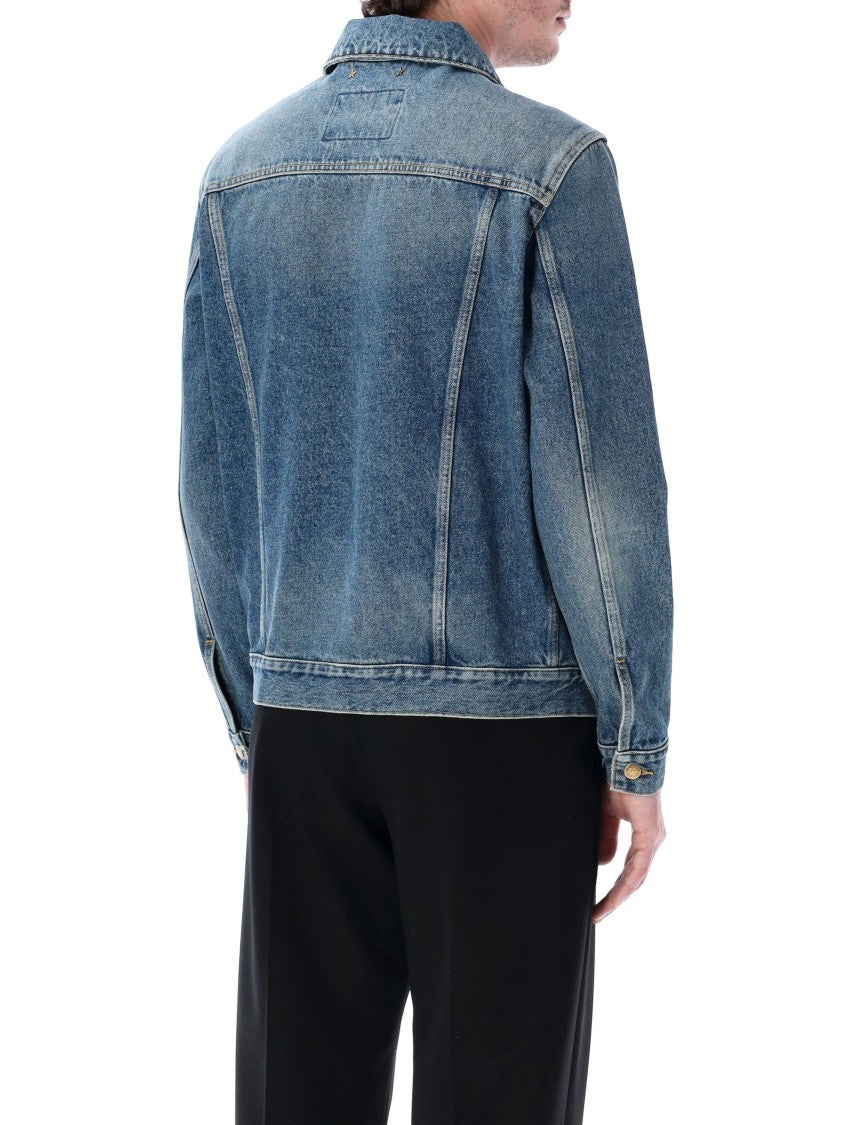 Golden Goose Agenore Denim Jacket With Distressed Finish And Iconic Star
