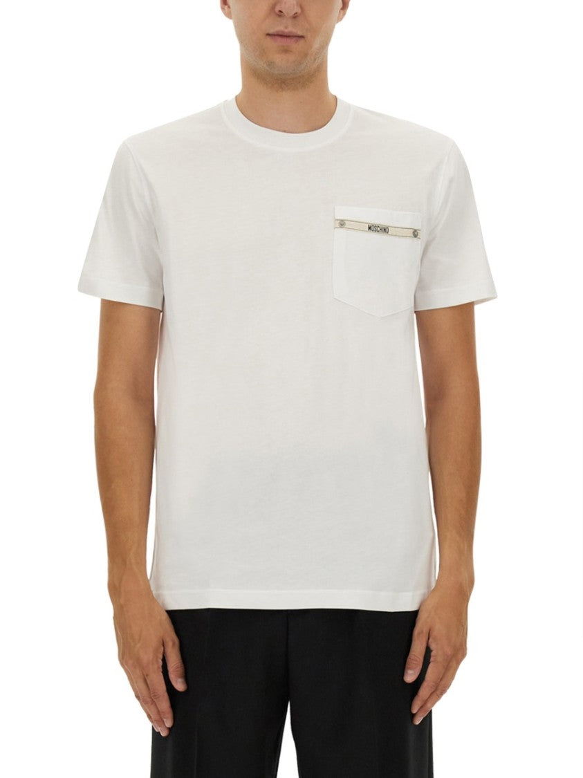 Moschino Crew Neck T-Shirt With Logo Ribbon Detail