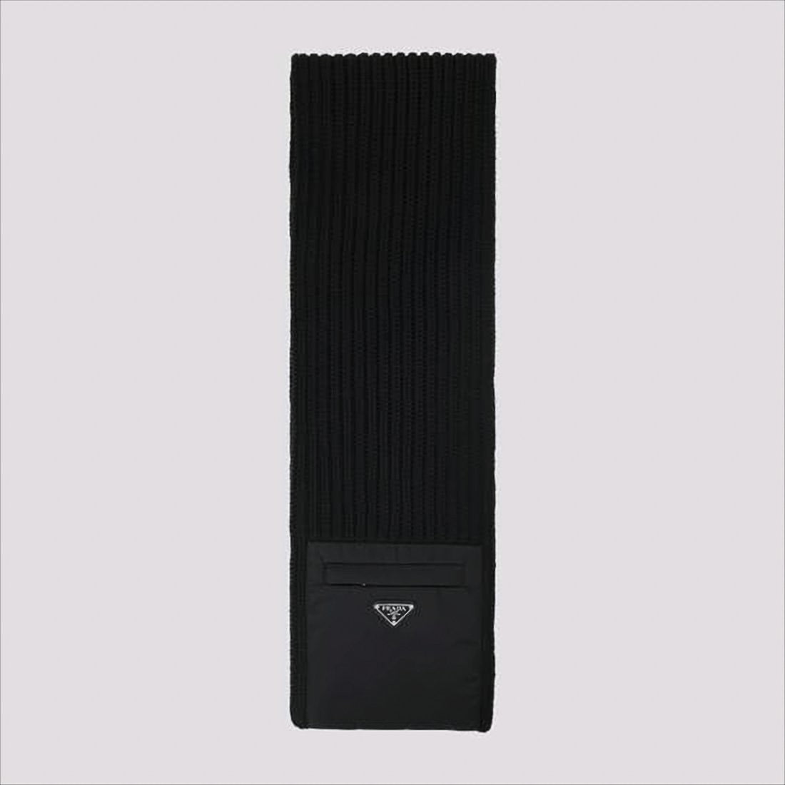 Prada Ribbed Knit Wool Scarf With Logo Embellishment