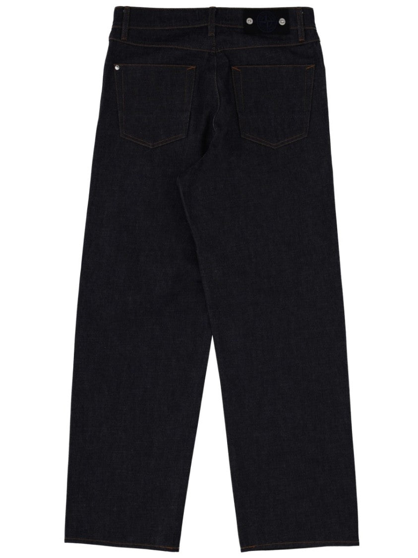 Stone Island Dark Denim Cotton Wide-Leg Jeans