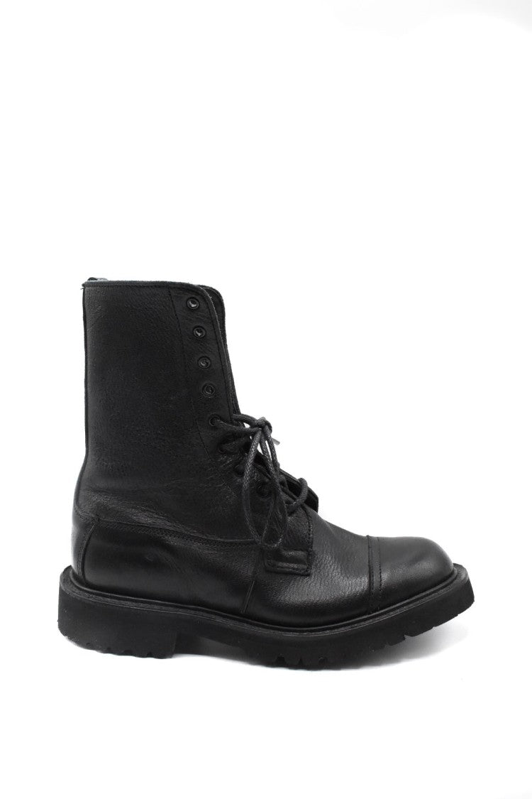 Tricker's Black Lucia Lace-Up Cap Toe Leather Lug Sole Boots