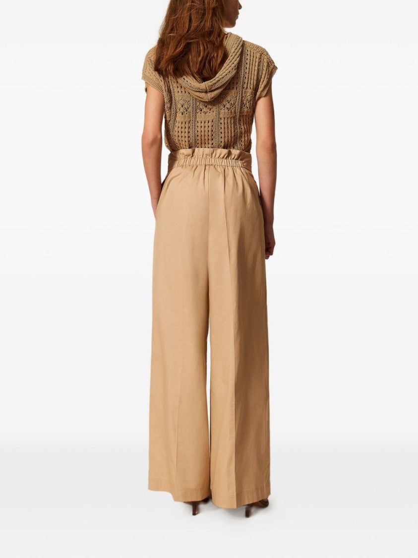 Twin-Set Beige Cotton Belted Palazzo Pants