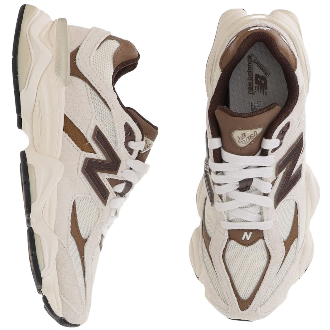 New Balance U90603eg White Brown Suede Mesh Chunky Sneakers