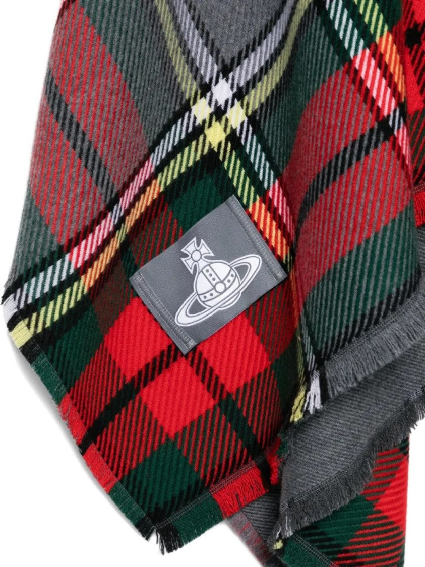 Vivienne Westwood Tartan Plaid Wrap Scarf With Fringed Edges