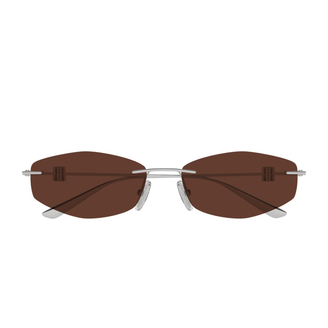 Balenciaga Ruthenium Metal Rimless Sunglasses With Geometric Brown Lenses