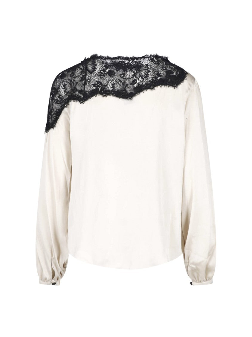 Isabel Marant Silk Satin Floral Lace Long-Sleeved Top