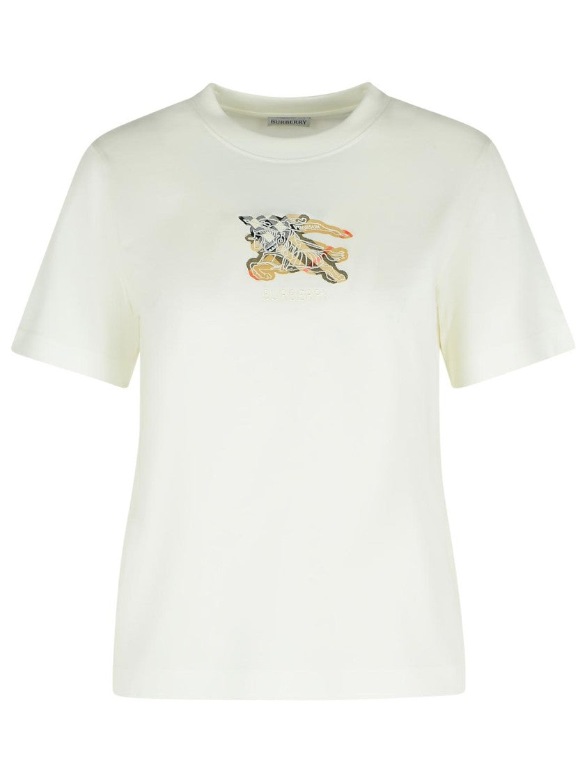 Burberry Ribbed Cotton T-Shirt With Equestrian Motif And Logo Patch