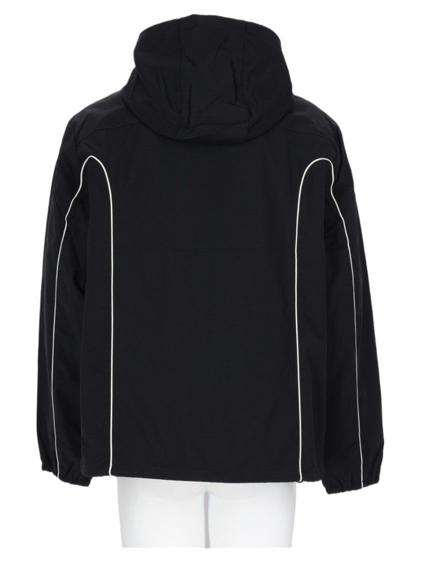 Diesel Hooded Black Jacket With Piping And Zippered Pockets