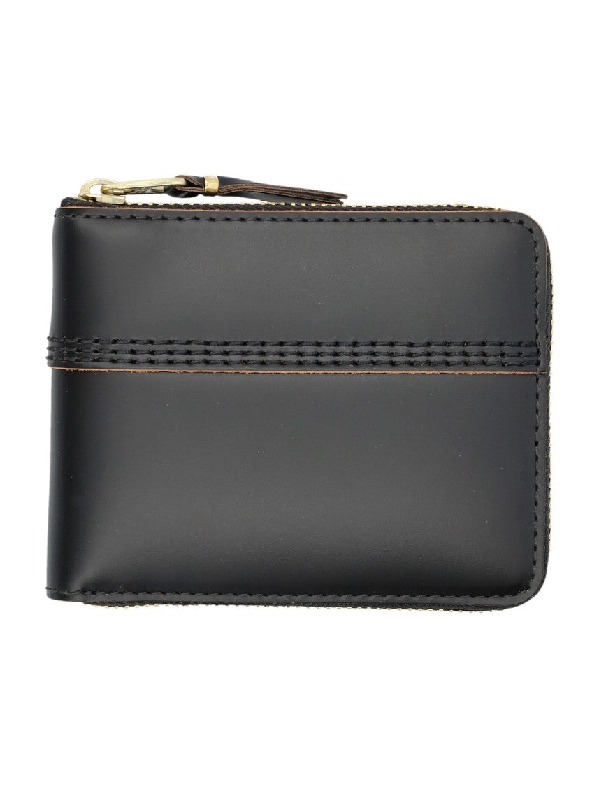 Comme Des Garçons Compact Black Leather Zip Wallet