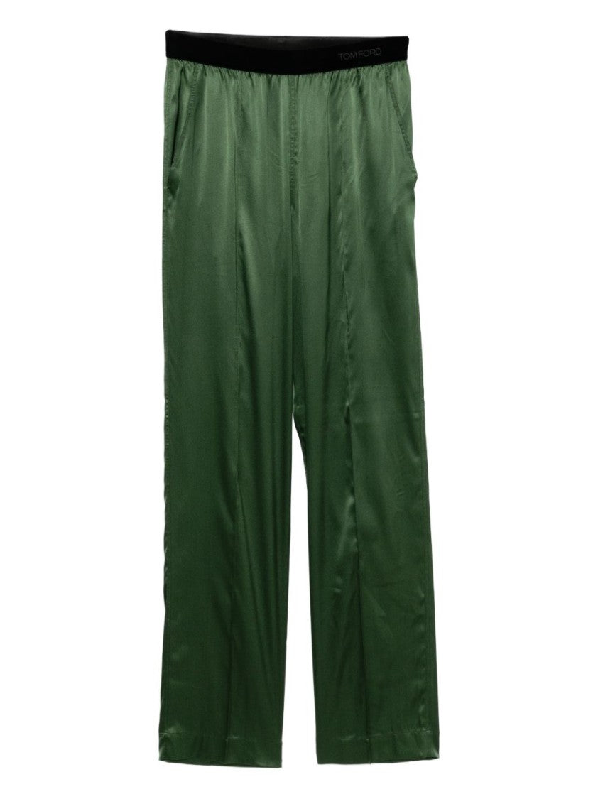 Tom Ford Moss Green Elasticated Logo Satin Pants