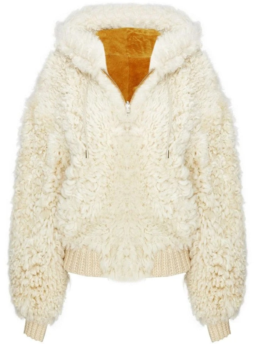 Bigardini Plush Cream Shearling Jacket With Tan Suede Interior