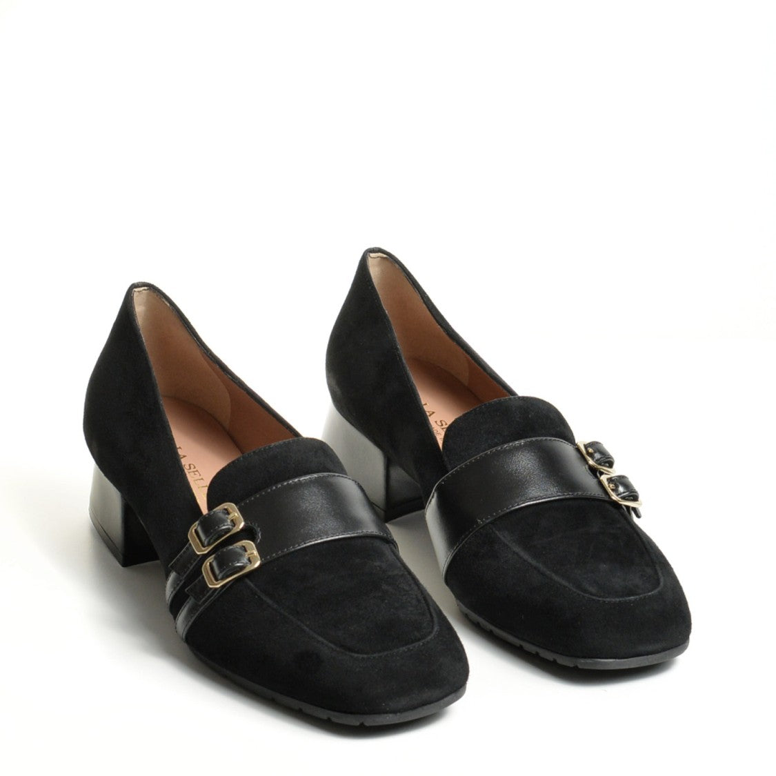 La Sellerie Black Suede Loafer With Two Straps