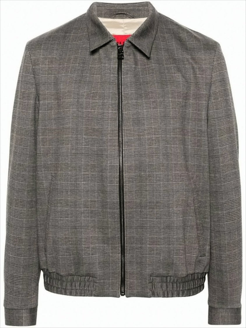 Hugo Boss Grey Checkered Casual Jacket With Structured Collar By Hugo Boss