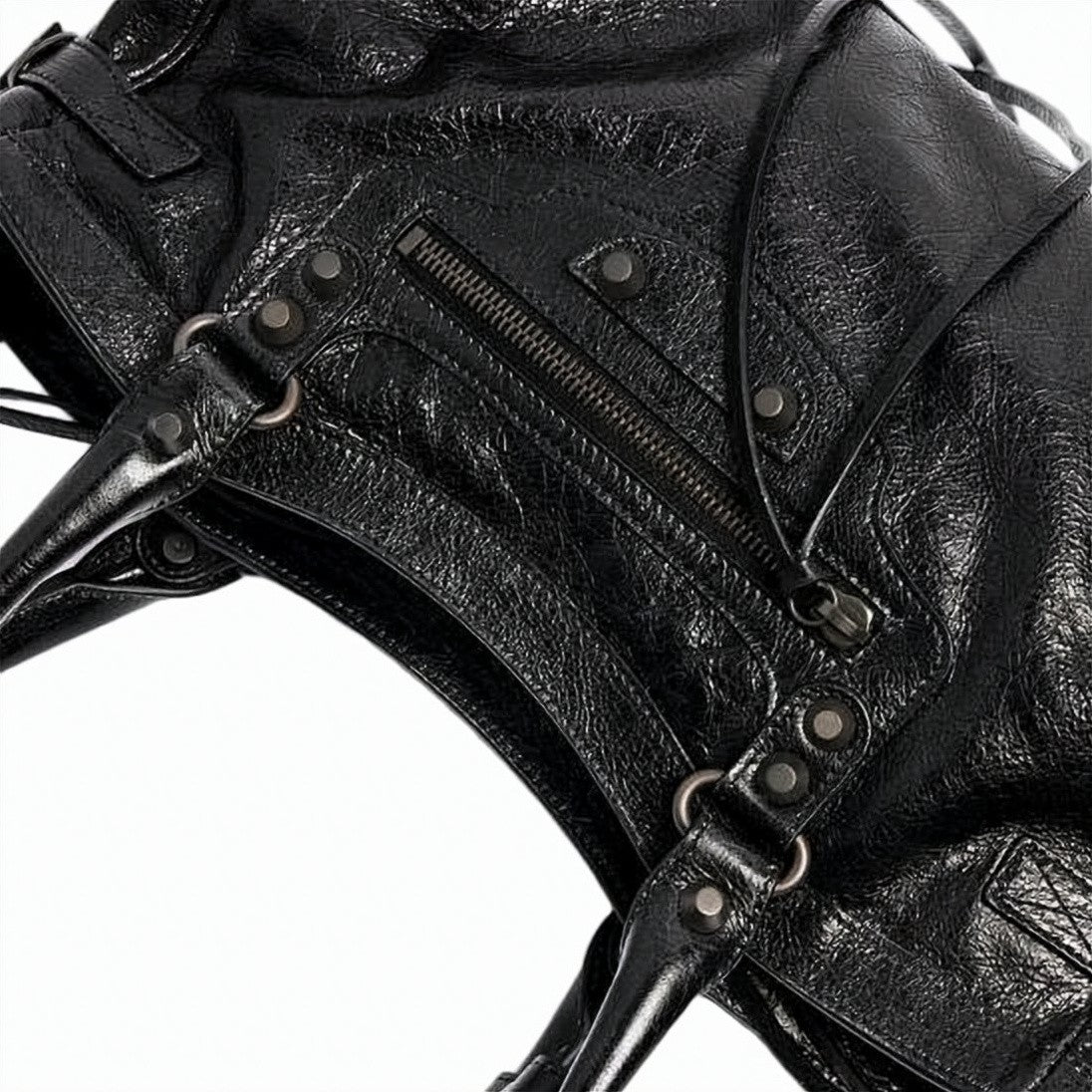 Balenciaga Black Textured Lambskin Studded Shoulder Bag