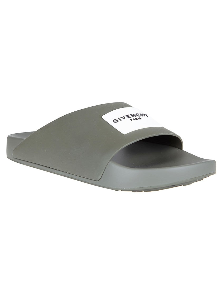 Givenchy Asymmetrical Grey Rubber Slides With Givenchy Paris Logo