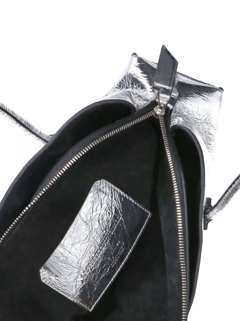 The Attico Structured Metallic Silver Handbag With Crinkled Texture