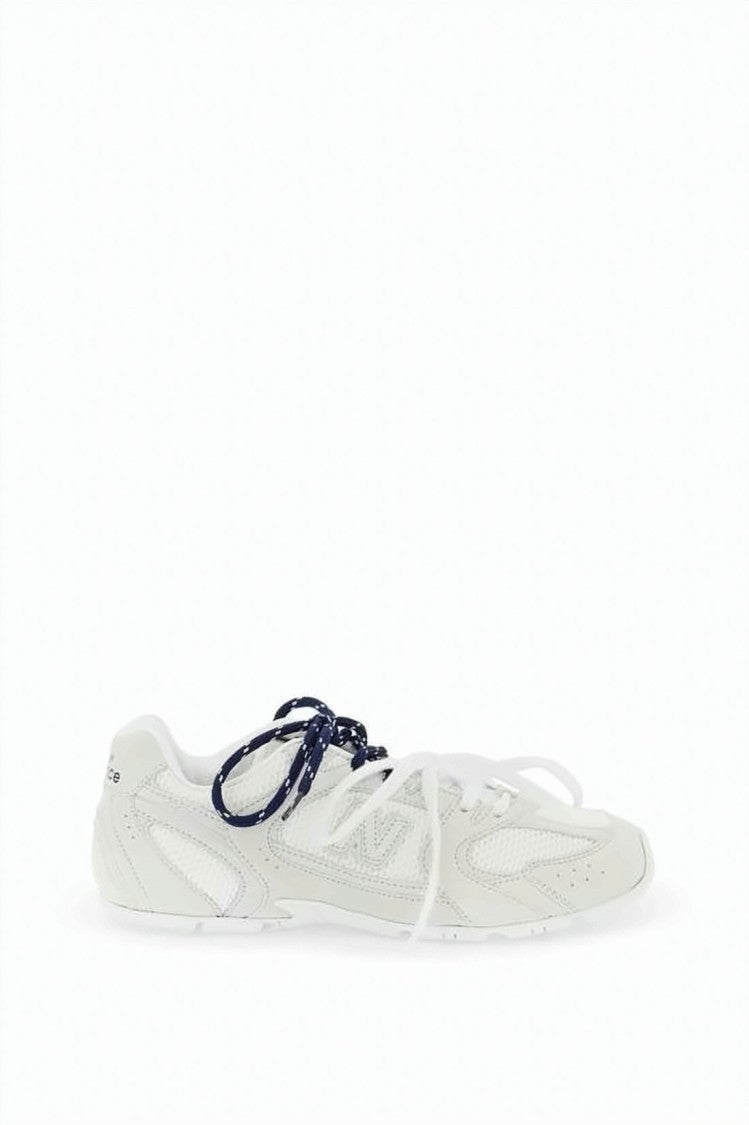 Miu Miu Calf Leather And Fabric Sneakers With Perforated Design