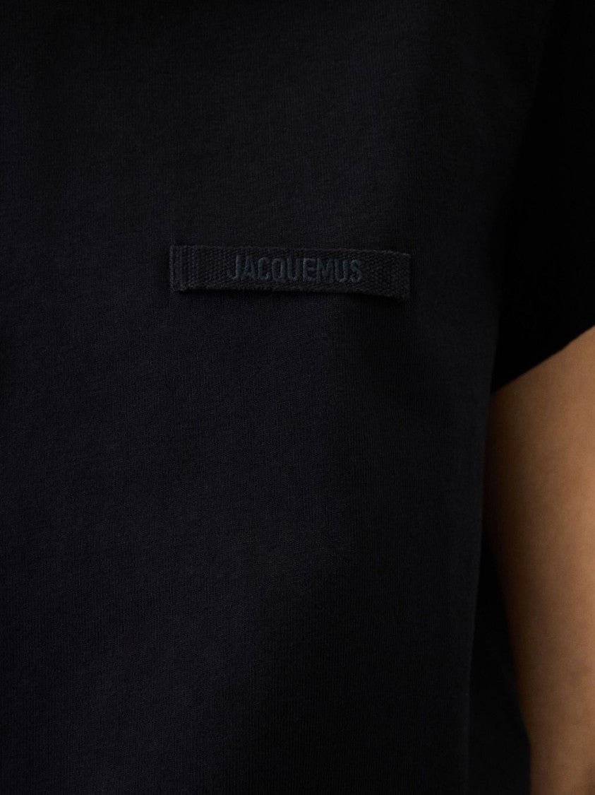 Jacquemus Boxy Black Top With Tonal Logo Detail