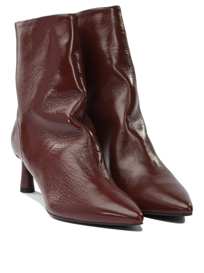 Halmanera Bordeaux Calf Leather Ankle Boots With Pointed Toe And Kitten Heel