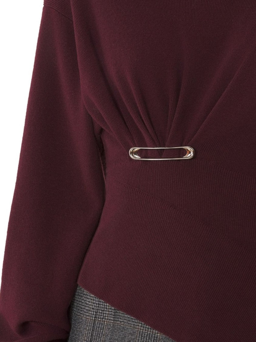 Lanvin Burgundy Knit Wool-Cashmere Sweater With Asymmetrical Hem