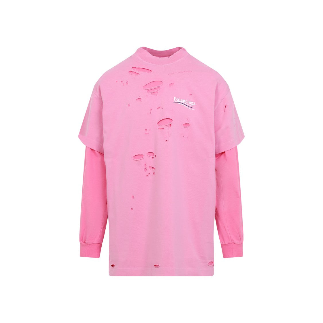 Balenciaga Layered Cotton T-Shirt With Distressed Detailing