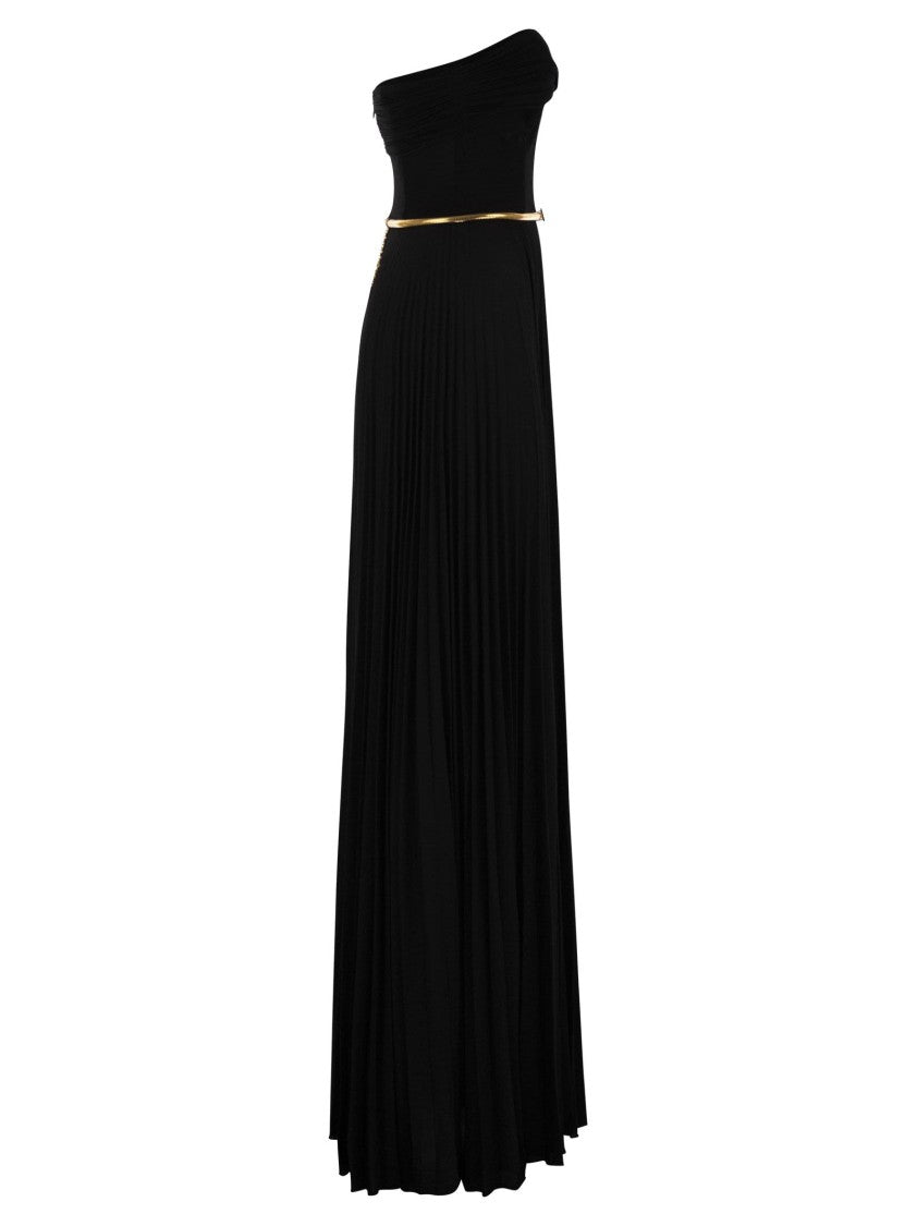 Elisabetta Franchi Pleated Lurex Jersey Red Carpet Dress