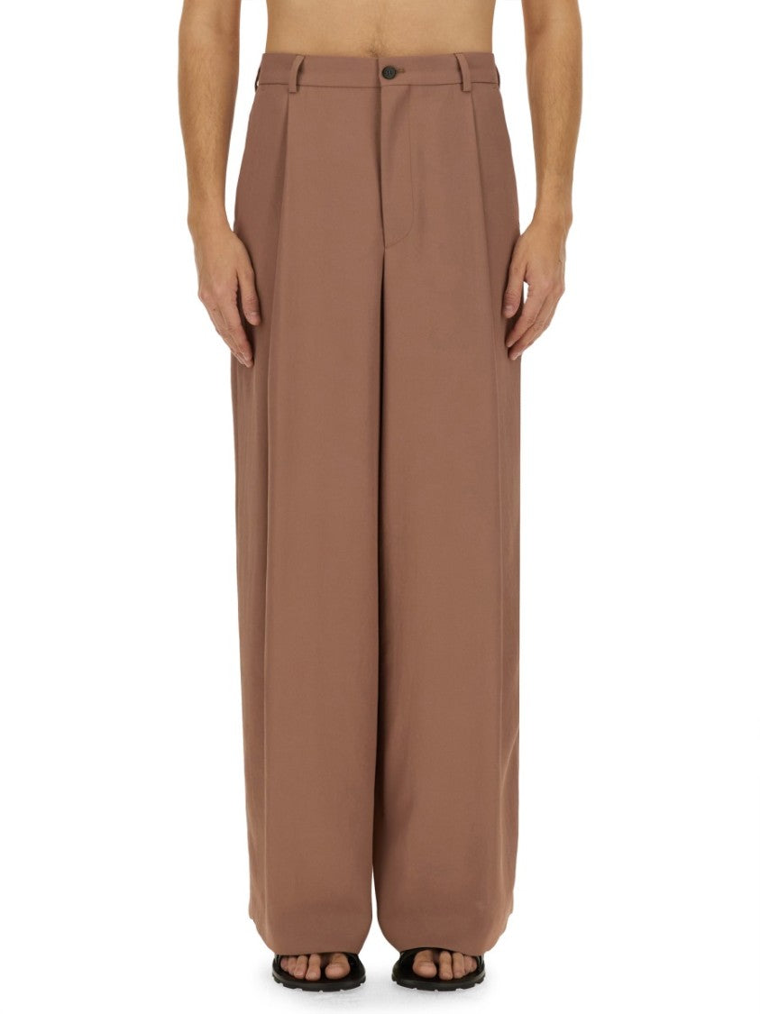 Dries Van Noten Brown High-Waisted Draped Front-Pleated Wide-Leg Pants