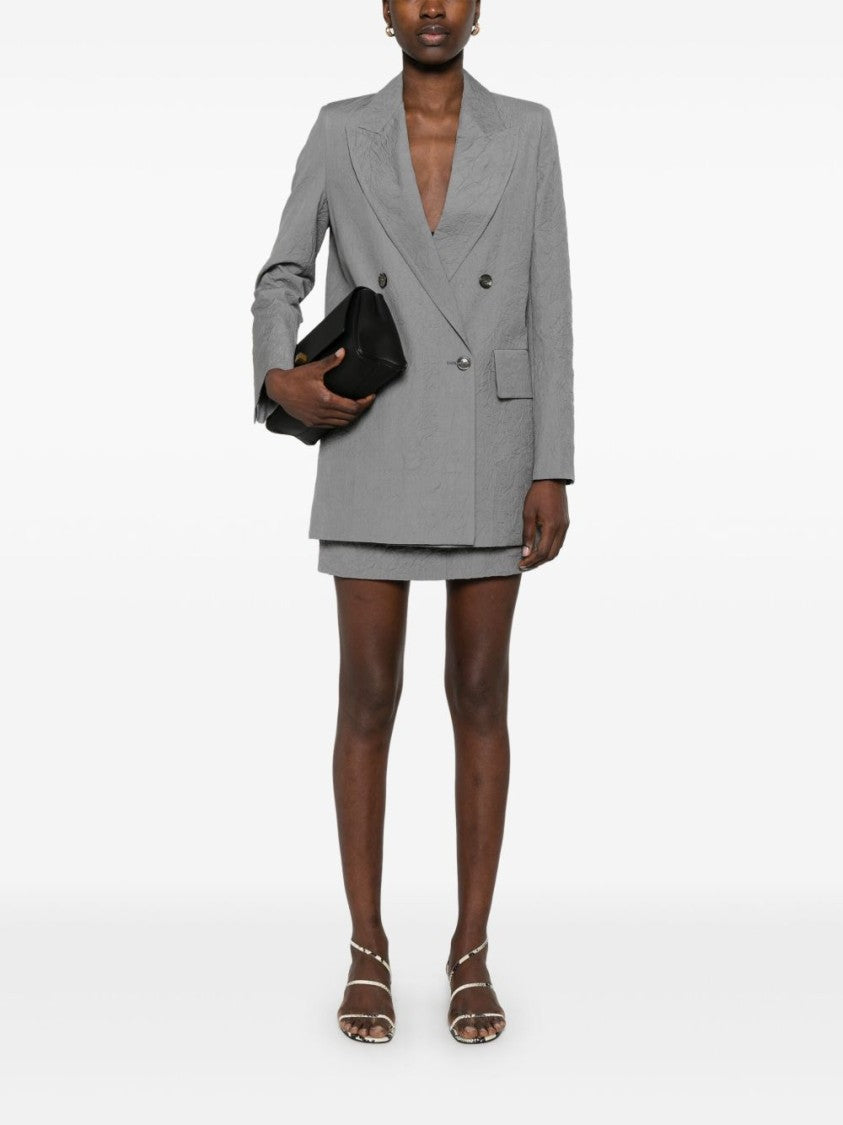 Max Mara Double-Breasted Grey Blazer With Crinkled Texture