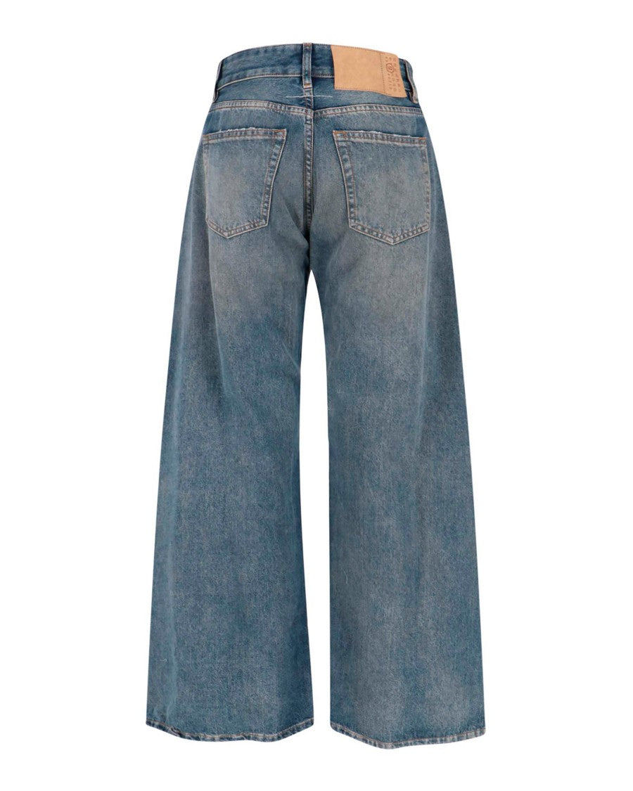 Mm6 By Maison Margiela Distressed Wide-Leg Denim Pants With Jacron Label