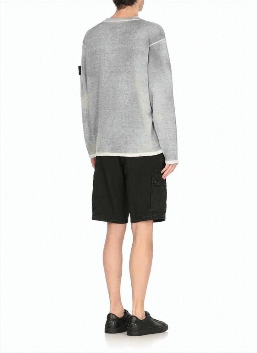 Stone Island Washed Grey Sweater With Distinctive Embroidered Patch