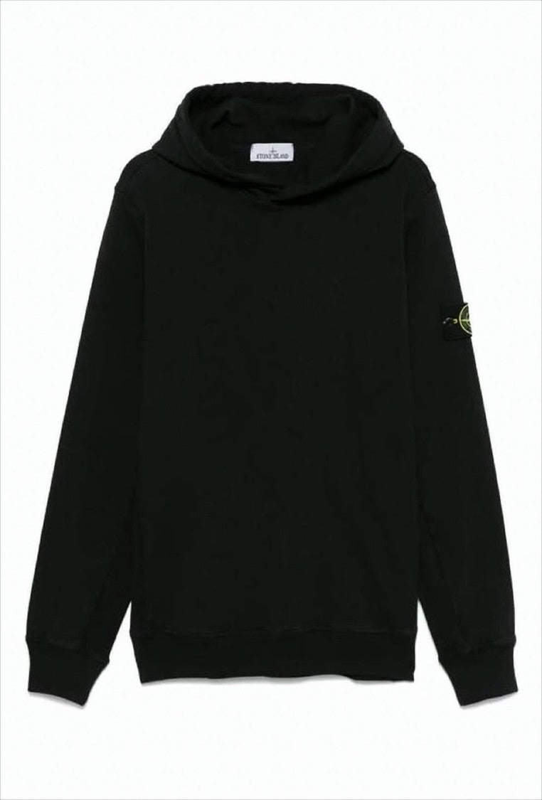 Stone Island Minimalist Black Hoodie With Distinctive Patch Logo