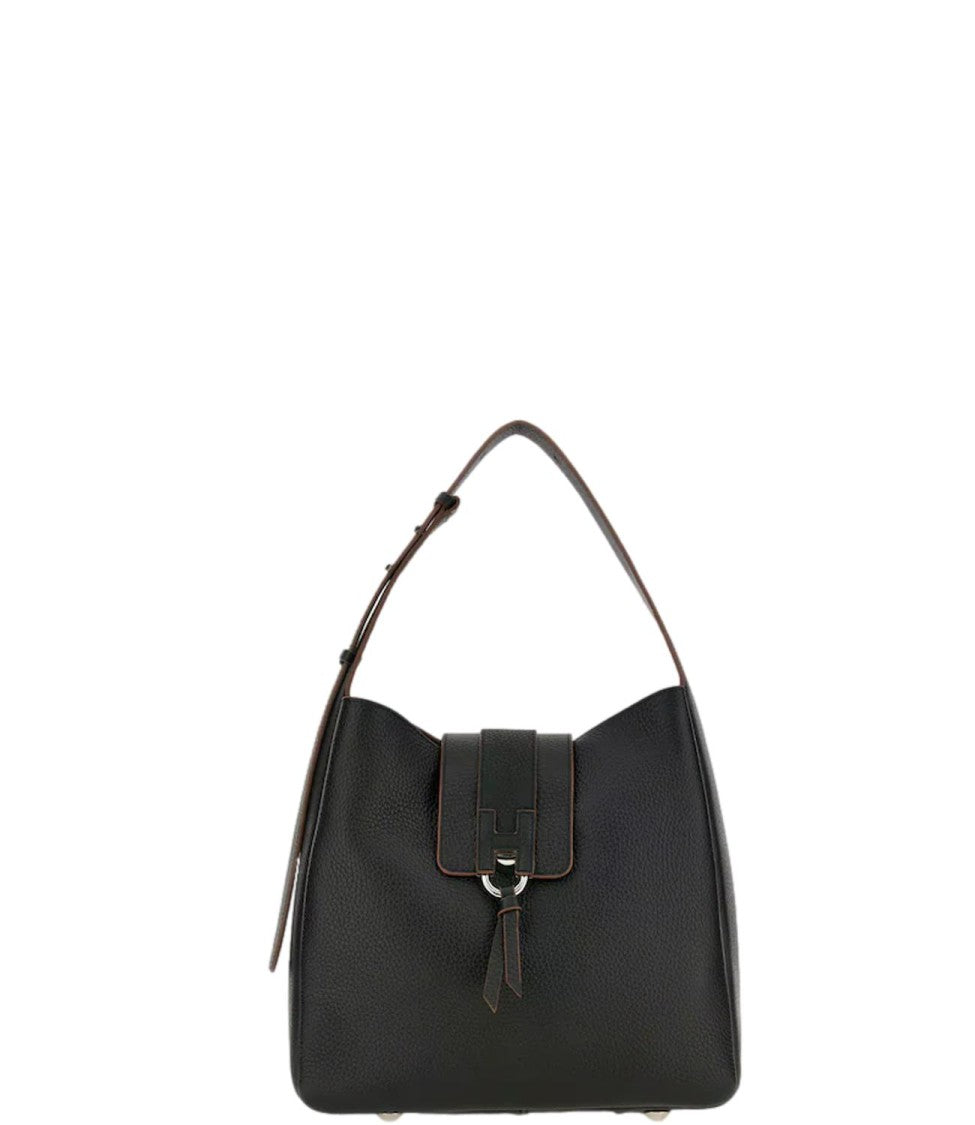 Hogan Pebbled Metallic Accent Shoulder Bag