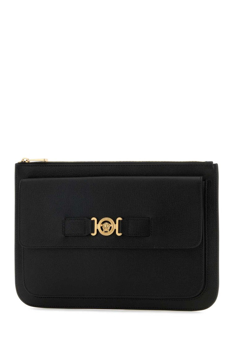 Versace Black Leather Large Medusa Biggie Clutch