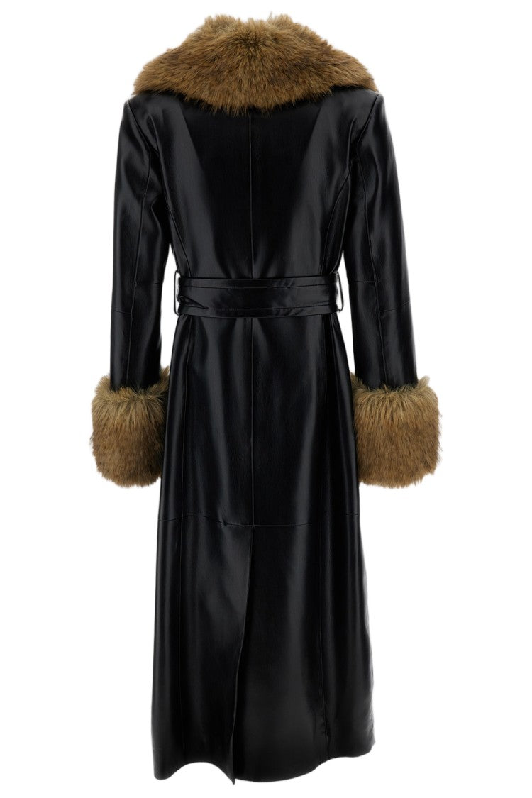 Stand Studio Estella Long Coat With Faux Fur Shawl Collar And Adjustable Belt