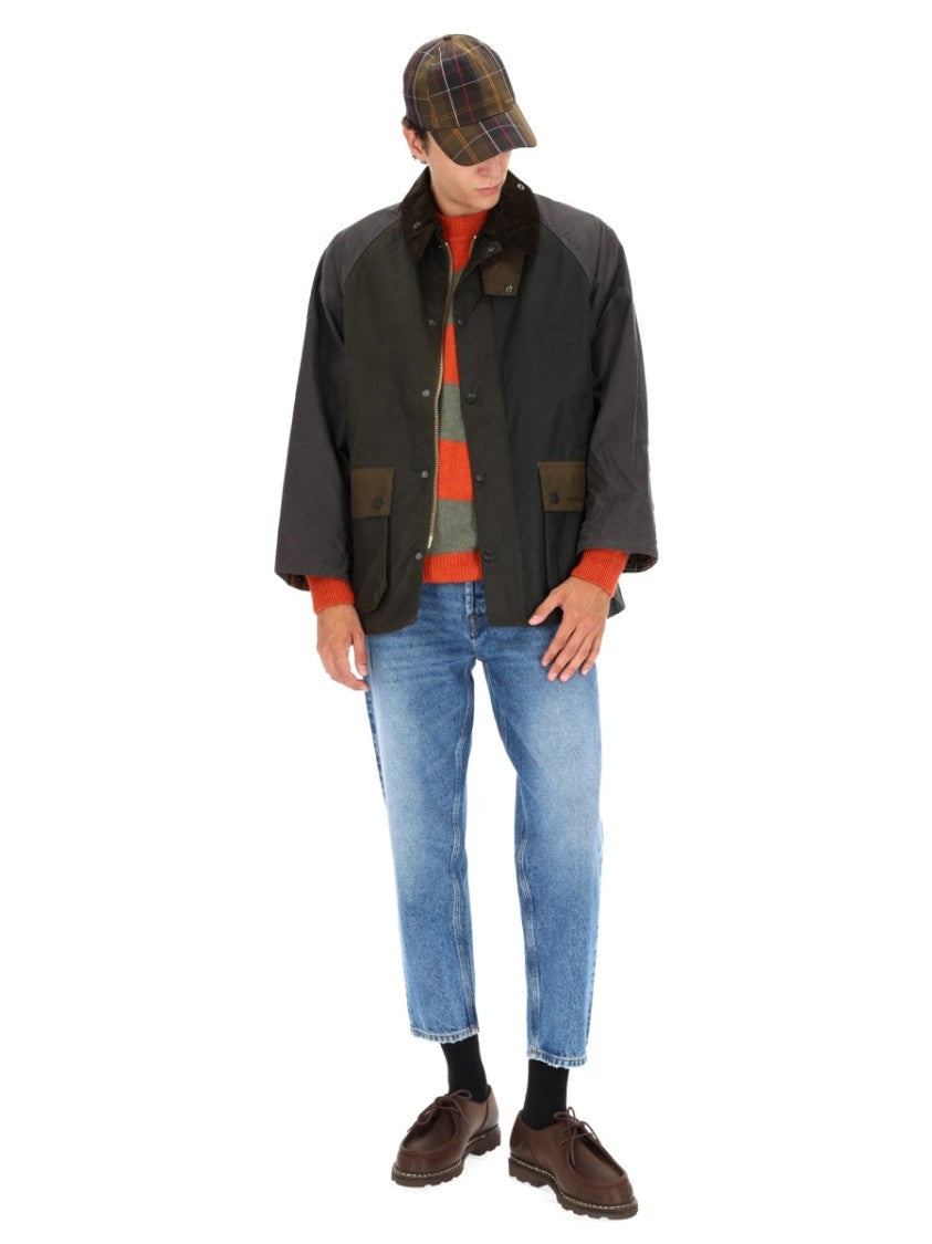 Barbour Patchwork Design Waxed Jacket With Corduroy Collar