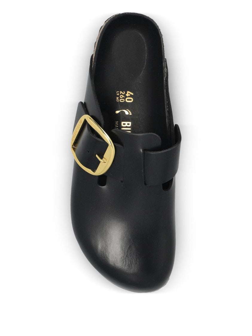 Birkenstock Black Slip-On Sandals With Gold-Tone Buckle