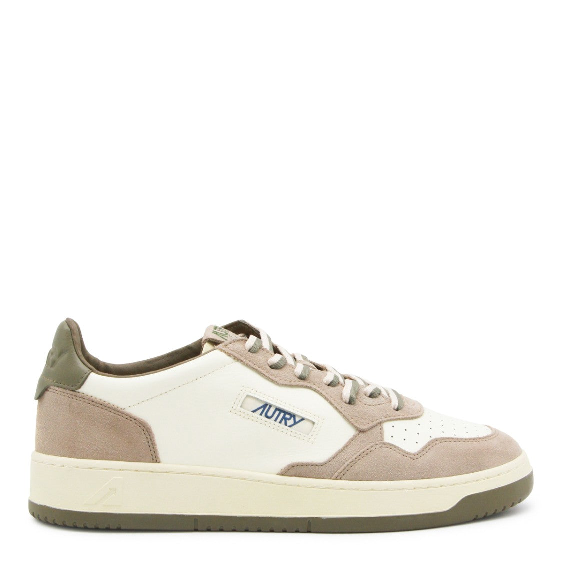 Autry White Beige Medalist Perforated Suede Low-Top Sneakers
