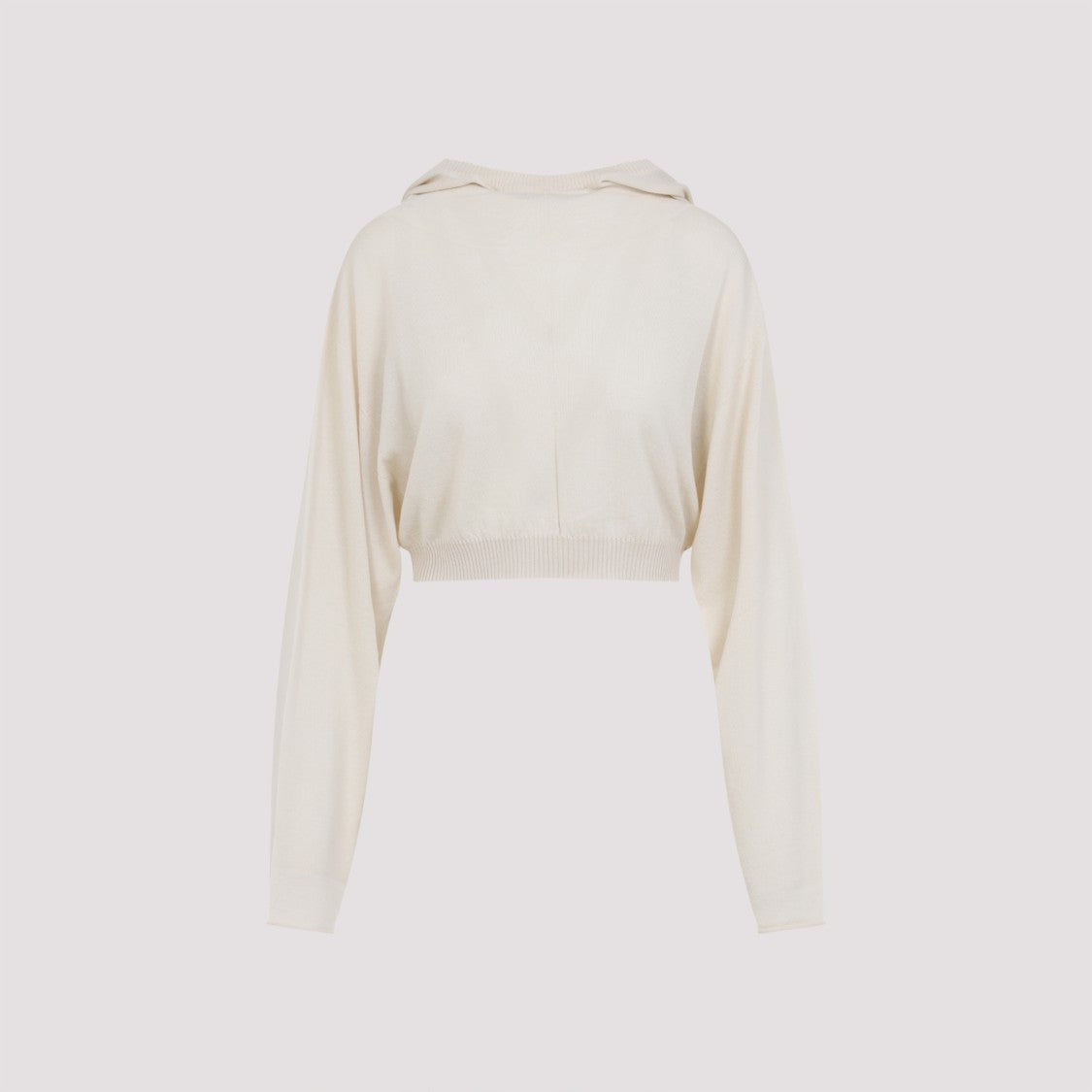 Rick Owens Natural White Virgin Wool Cropped Hooded Tunic Pullover