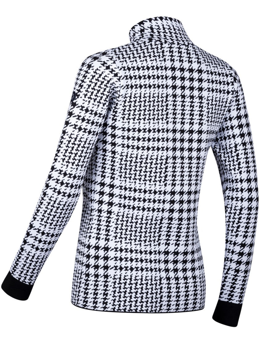 Newland Long-Sleeve Houndstooth Top With High Collar And Zipper