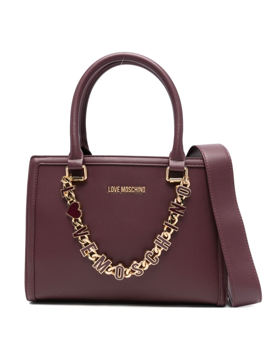 Love Moschino Structured Bordeaux Handbag With Gold Accents
