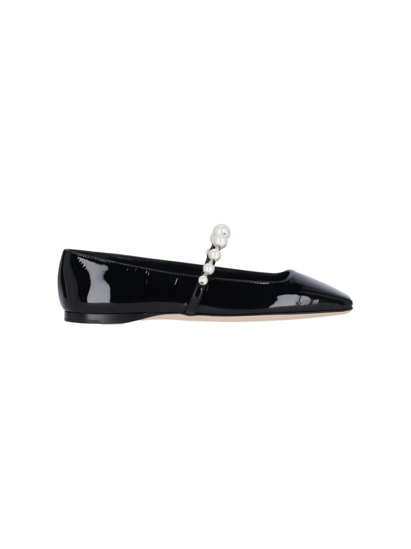 Jimmy Choo "Ade" Square-Toe Ballerinas – Black