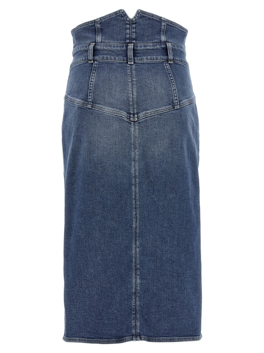 Elisabetta Franchi Cotton Denim Midi Skirt With Asymmetrical Waist