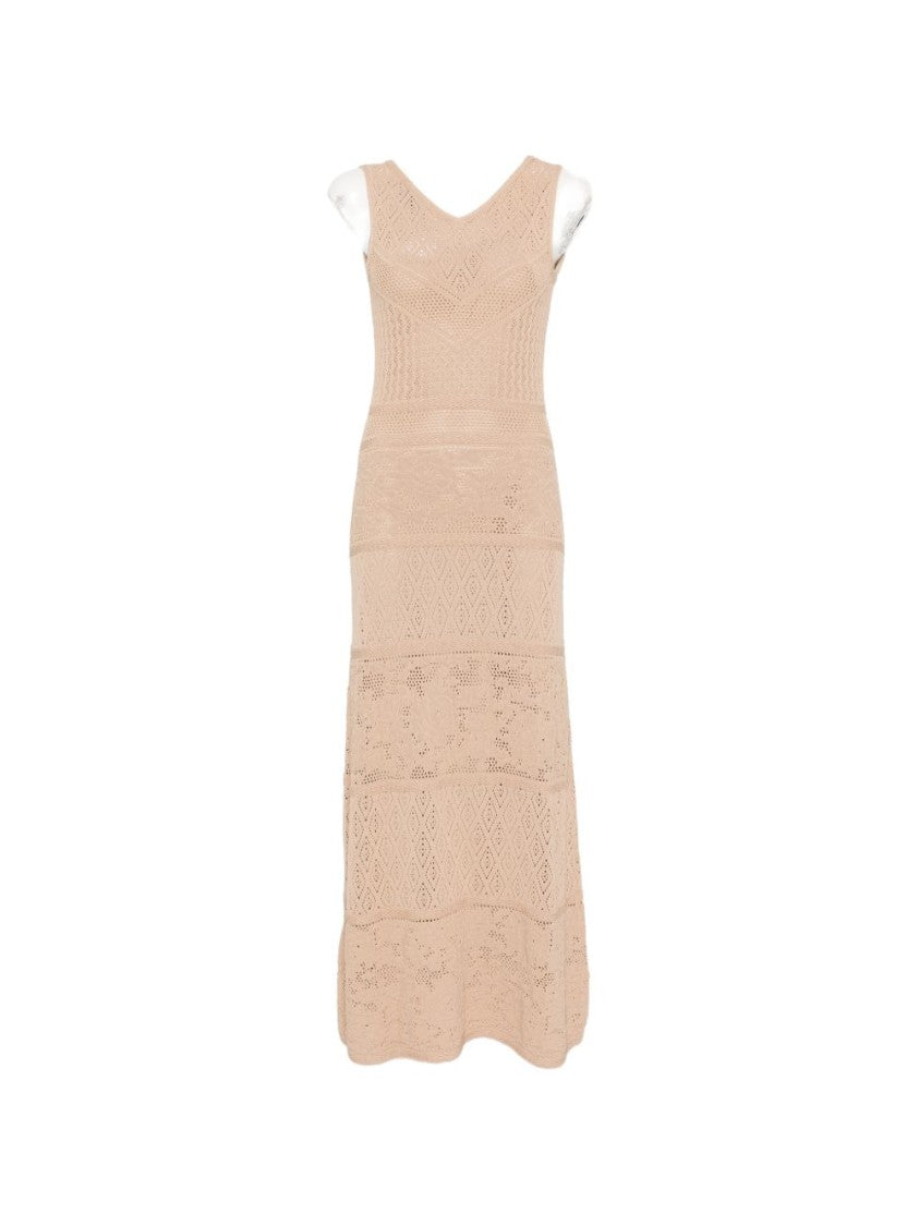 Blugirl Sleeveless Maxi Dress With Intricate Knit Patterns