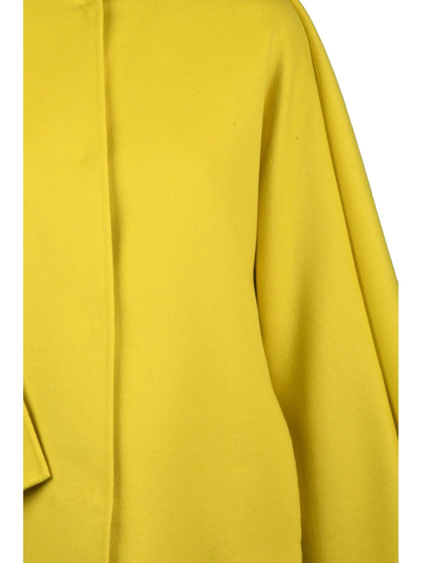 Max Mara Structured Yellow Wool Silk Cashmere Coat With Cape Sleeves