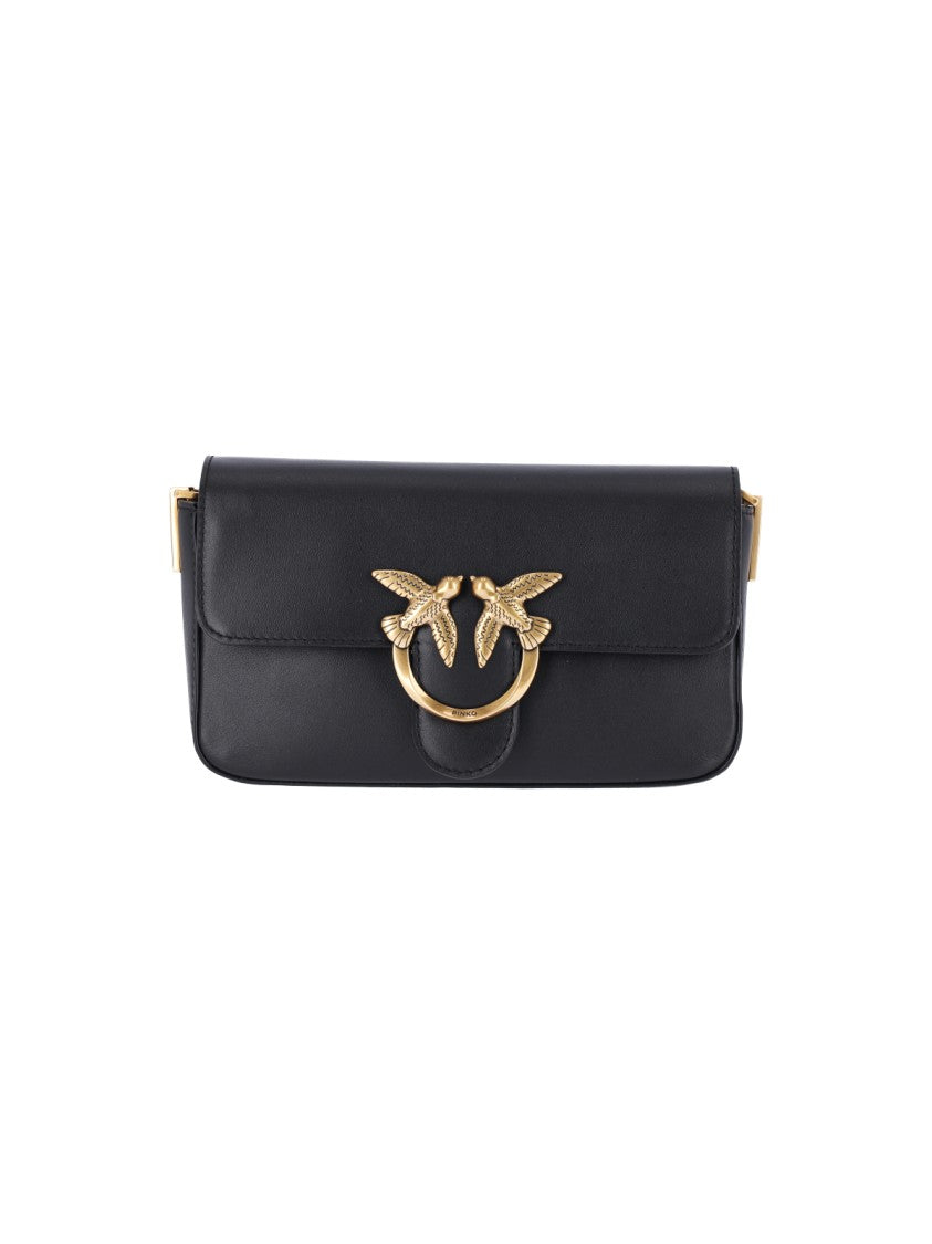 Pinko Black Love One Calfskin Shoulder Bag