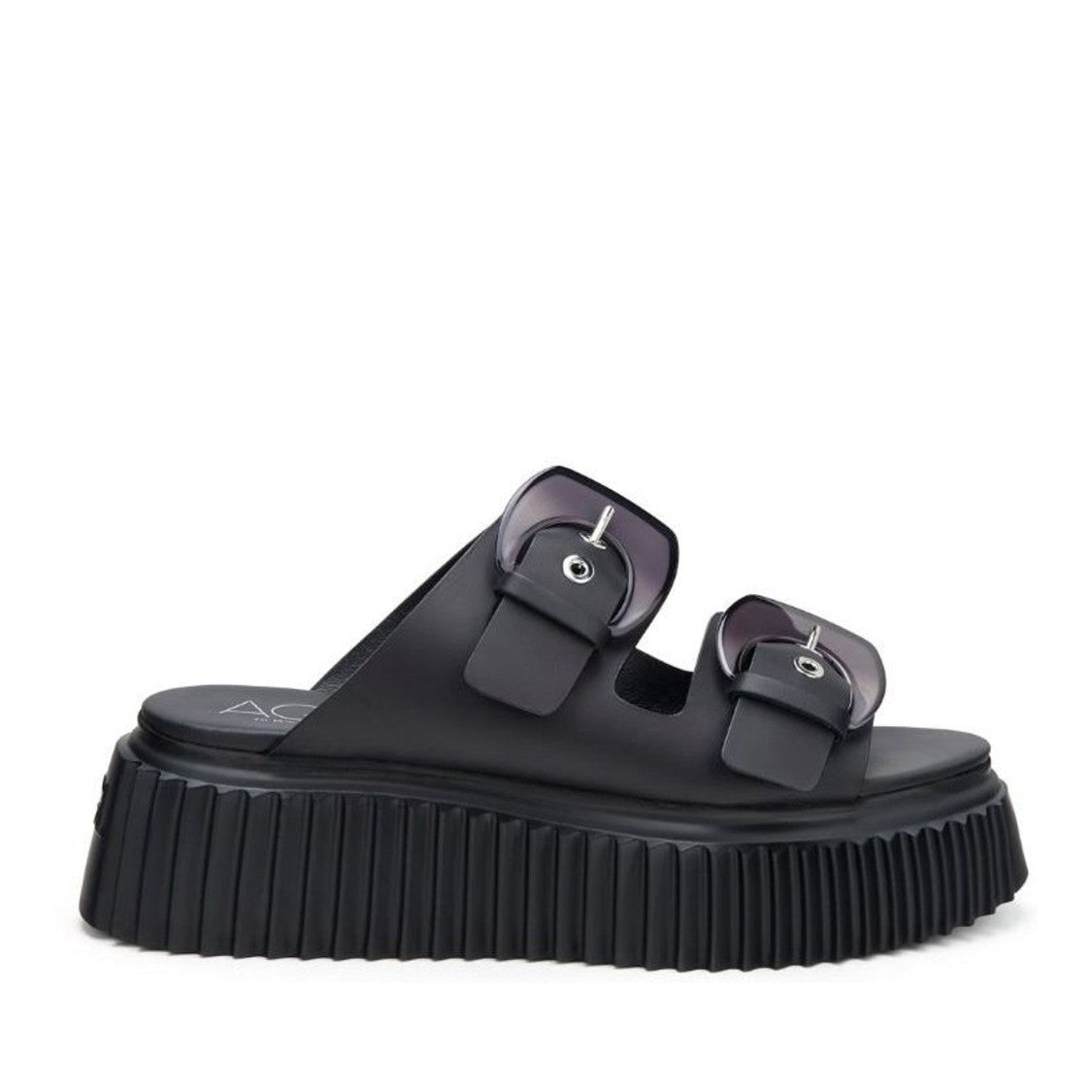 Agl Black Agatha Leather Ridged Wedge Slippers