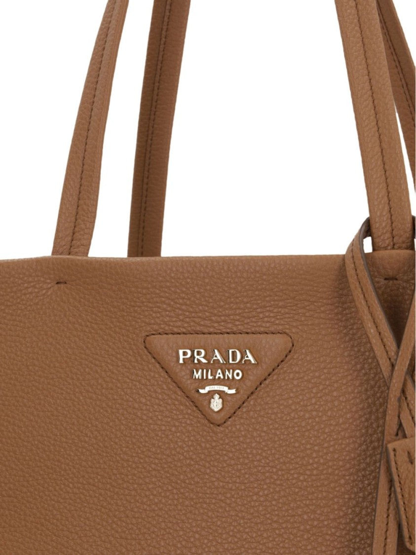 Prada Textured Brown Tote Bag With Detachable Tag